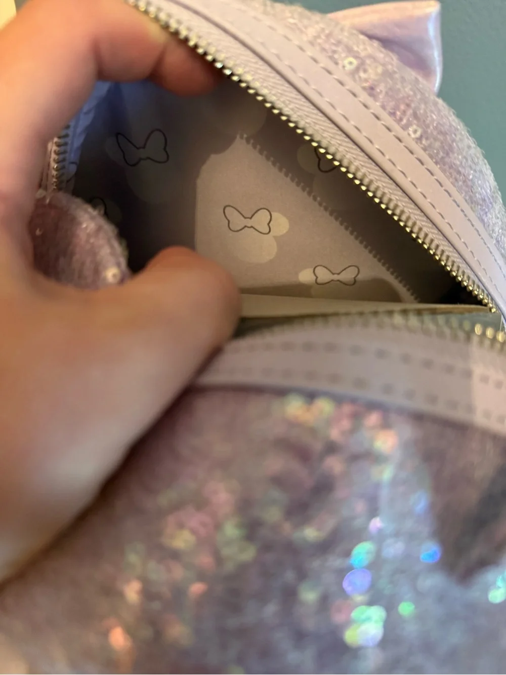 Loungefly Lilac Sequin Minnie Ear Mini Backpack with Bow